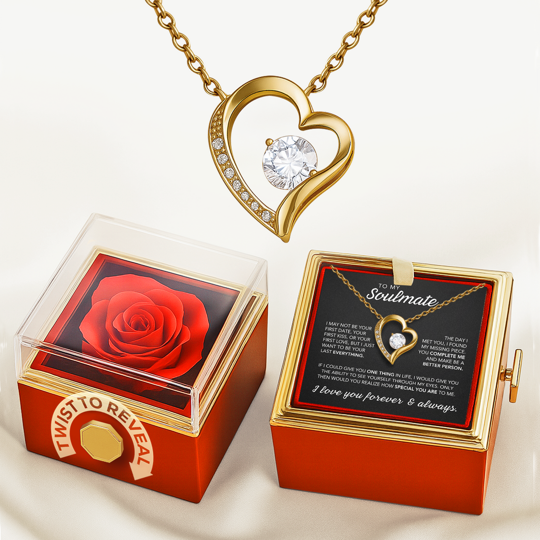 Forever & Always – Eternal Rose & Heart Necklace