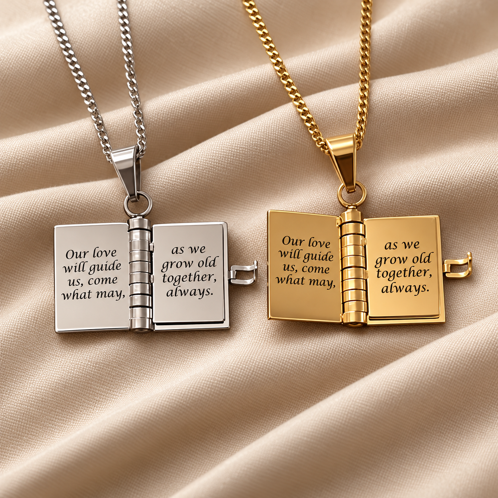 Our Love Story – Engraved Notebook Necklace
