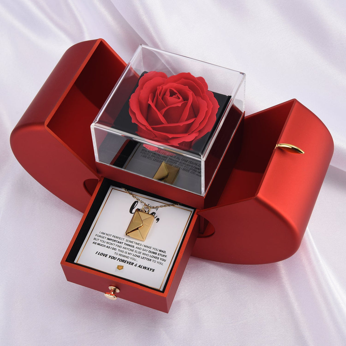Eternal Promise – Love Letter Necklace & Forever Rose