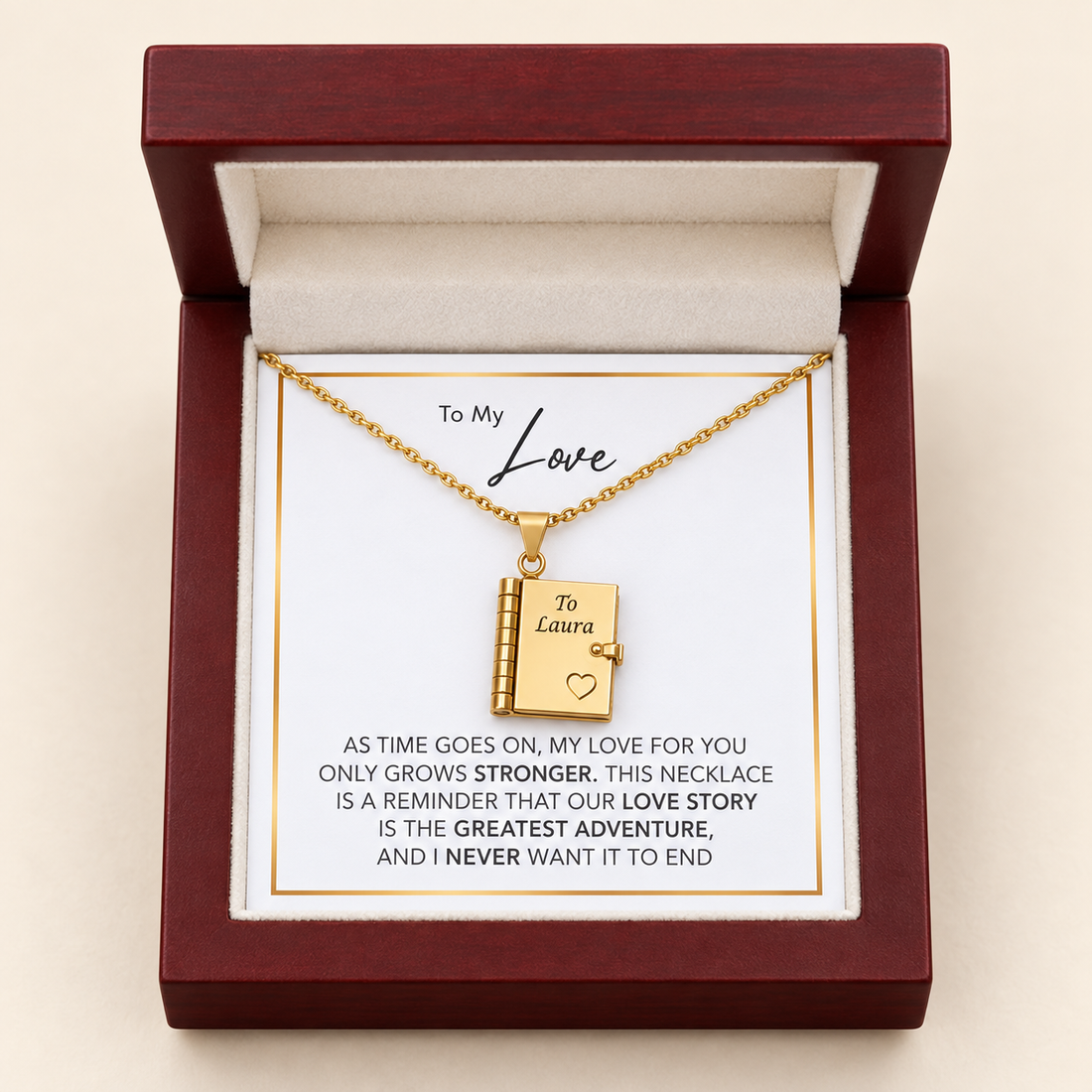 Our Love Story – Engraved Notebook Necklace