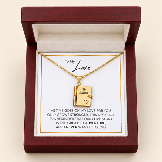 Our Love Story – Engraved Notebook Necklace